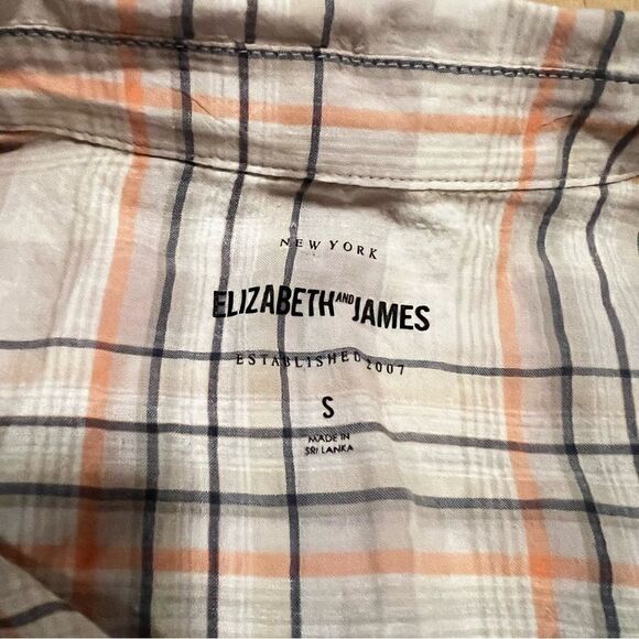 Elizabeth and James Plaid Tan Tie Button Up Women’s Small - Picture 3 of 5